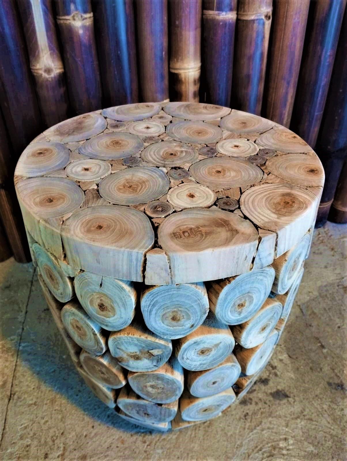 Large teak branches stool