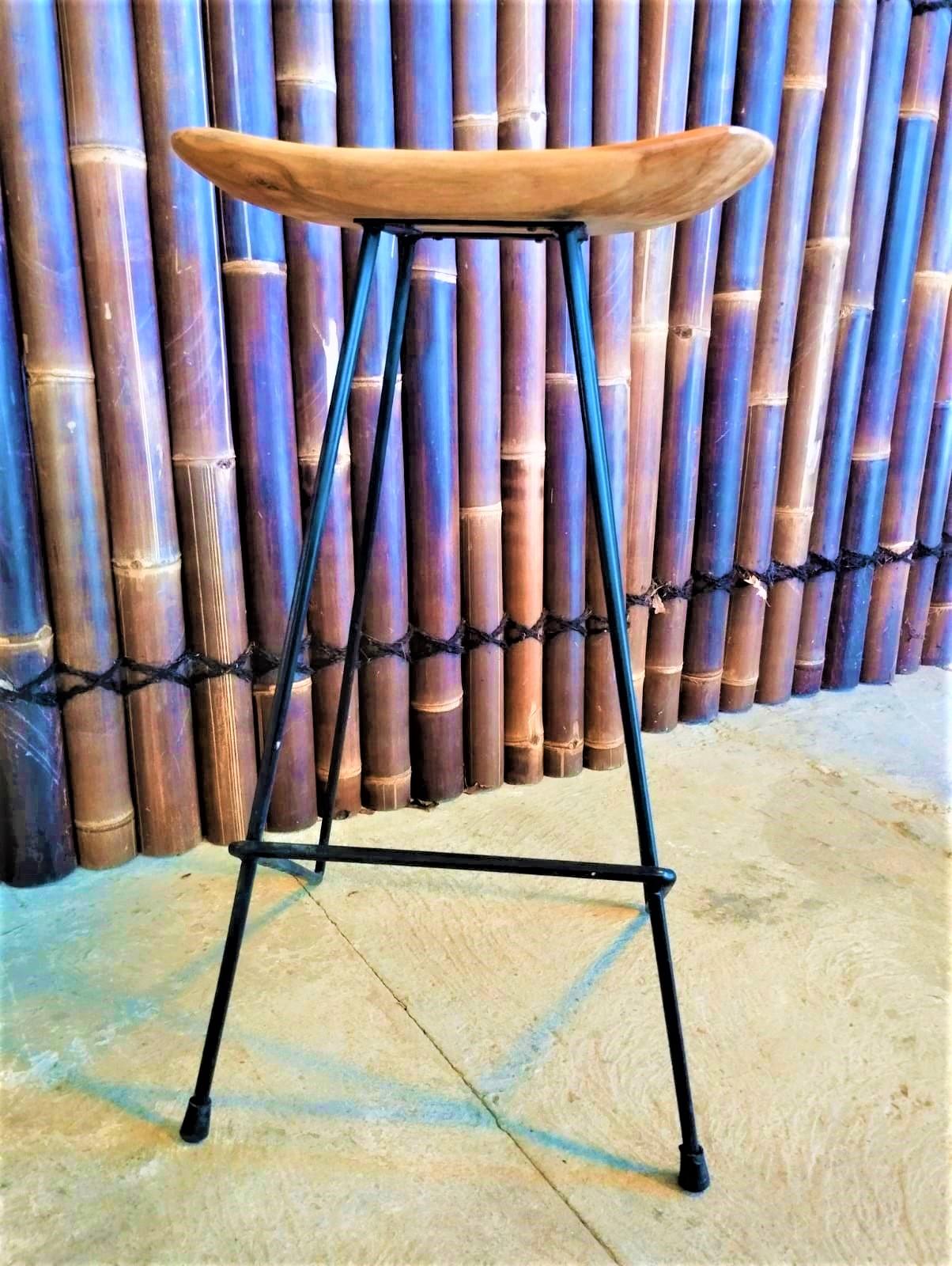 Teak outdoor bar stool and metal leg