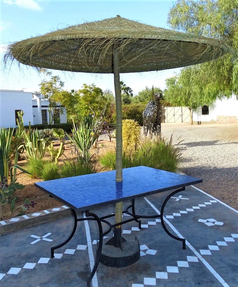 Zellige table with umbrella Length 140 cm Width 90 cm Height 75 cm Flow blue