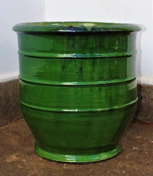 Terracotta pot emailed green  Diameter 45 cm Height 44 cm