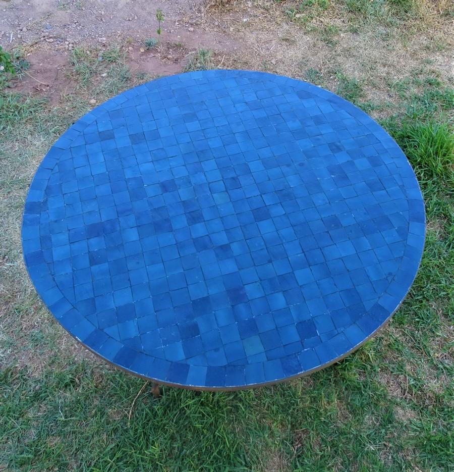 Round table in petrol blue zellige, diameter 130 cm