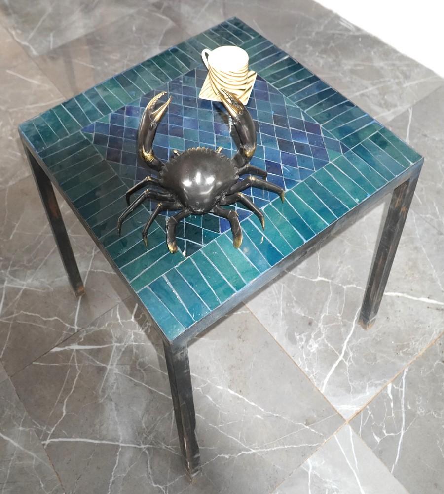 Square table in green zellige, dimensions 60x60x50 cm 