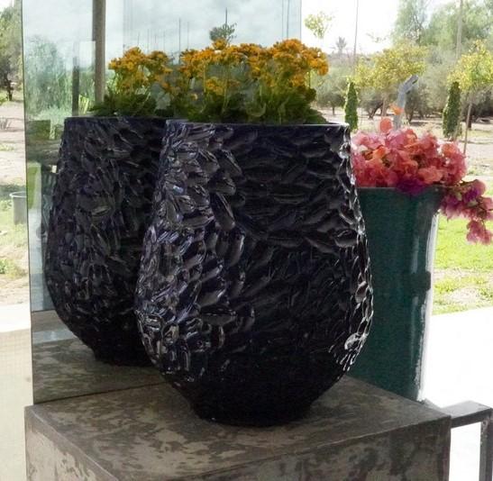 Terracotta pot enameled purple Height 63 cm Diameter 35 cm