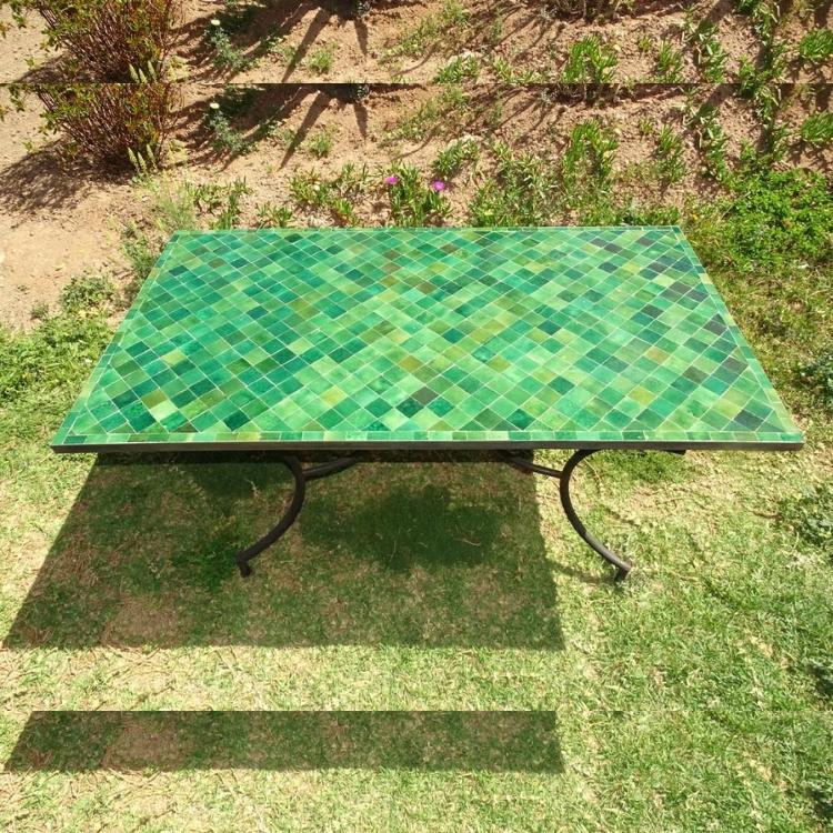 Table zellige Length 160 cm Width 90 cm Height 75 cm Green tiles 