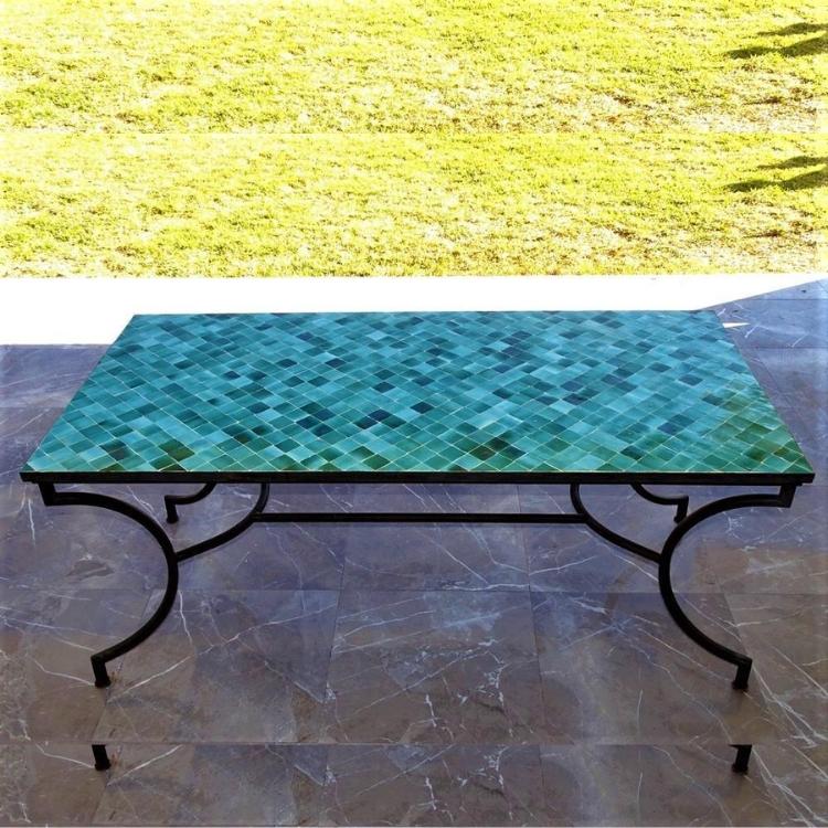 Zellige Turquoise Table - Dimensions 180x90x75 cm, 5x5 Tiles without Border